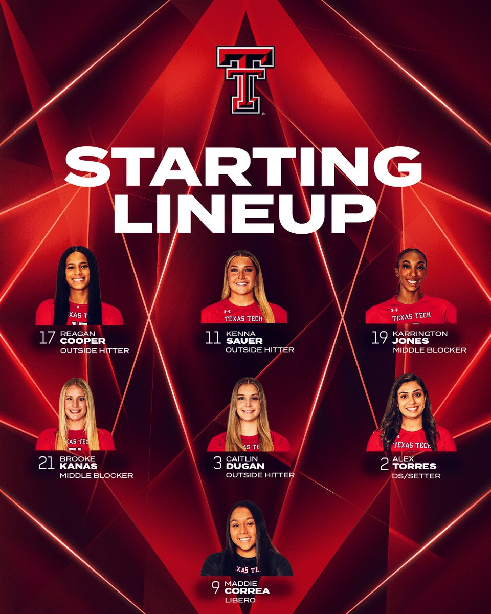 TexasTechVB's tweet photo. Tonight's lineup against #2 Texas!

#WreckEm https://t.co/XiGlr4Ty6U