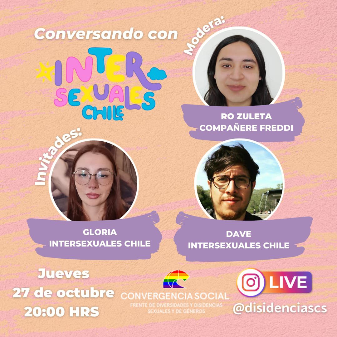 A raíz de la conmemoración del Día de la Visibilidad Intersex. Mañana como Freddi hemos organizado un live con <a href="/IntersexualesC/">Intersexuales Chile</a> para hablar sobre la realidad de las personas intersex en Chile. Nos vemos mañana 27 de octubre a las 20:00 horas!