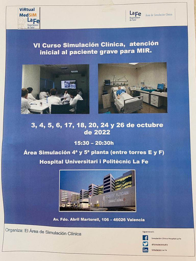 SiMuLaFe (@simulacionlafe) on Twitter photo Finaliza la V edición del curso Atención inicial al paciente grave basado en simulación clínica para los 110 R1 del <a href="/HospitalLaFe/">HospitalLaFe</a>
Hoy última jornada!
Gracias a Docencia <a href="/SimulacionLaFe/">SiMuLaFe</a> y al grupo de instructores tan comprometidos con la formación! Gracias a tod@s! Finaliza la V edición del curso Atención inicial al paciente grave basado en simulación clínica para los 110 R1 del <a href="/HospitalLaFe/">HospitalLaFe</a>
Hoy última jornada!
Gracias a Docencia <a href="/SimulacionLaFe/">SiMuLaFe</a> y al grupo de instructores tan comprometidos con la formación! Gracias a tod@s!