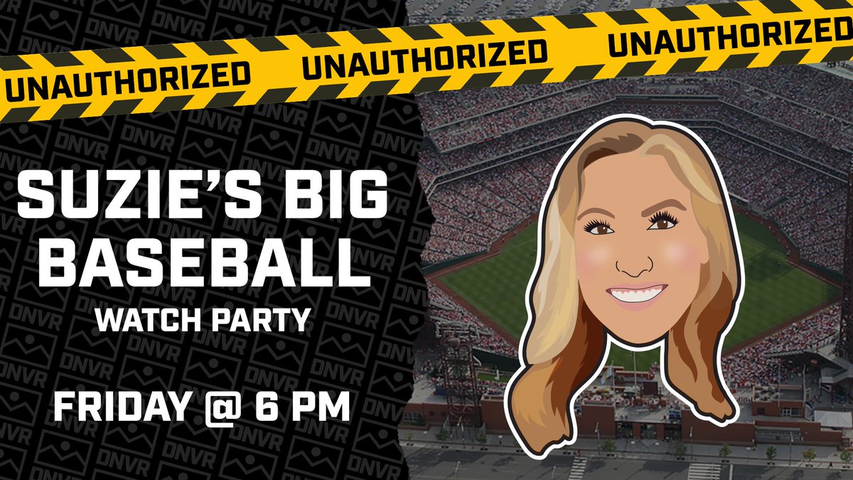 THIS FRIDAY at the @DNVR_Sports Bar: @TheSuzieHunter is hosting an UNAUTHORIZED Game 1 watch party! Join us at 6 p.m. for some fall classic magic (legally we can't say W**** S*****)