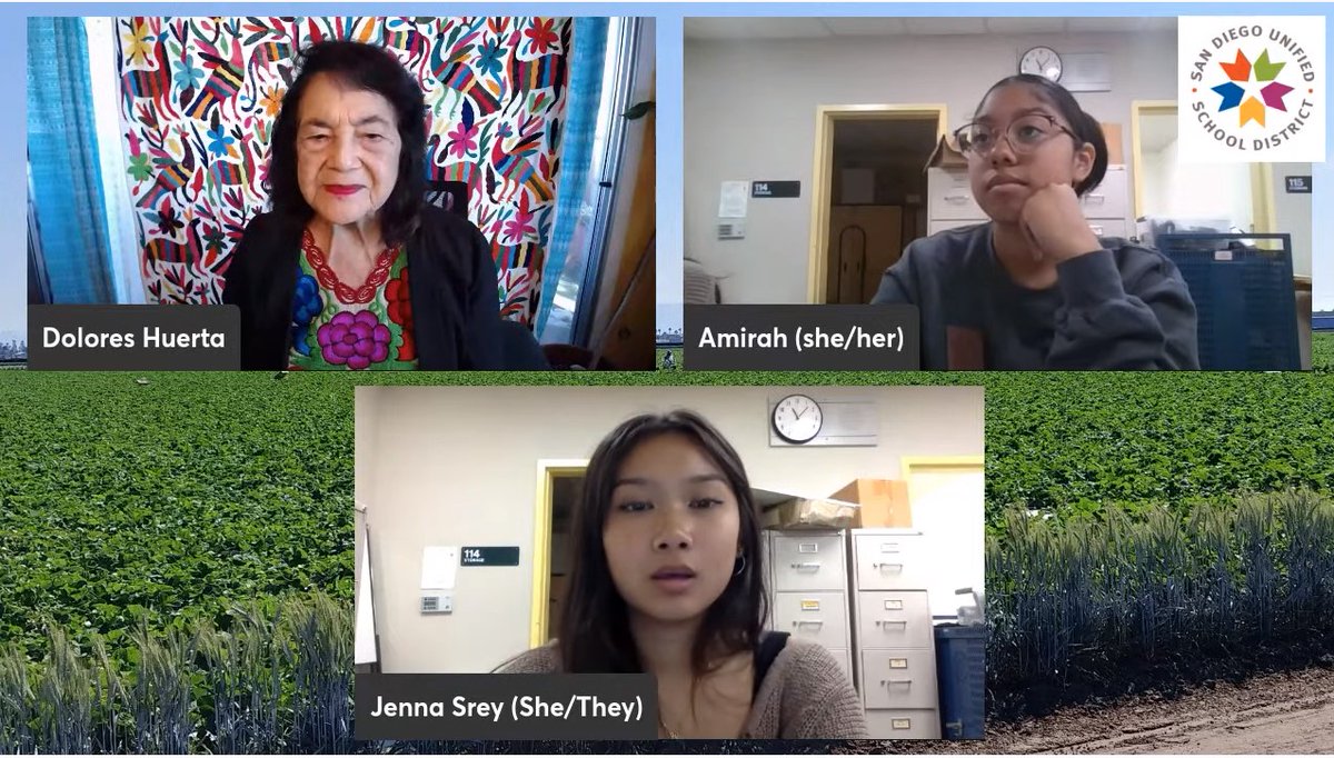 Today, students from schools throughout San Diego Unified had the opportunity to interact with legendary labor leader and civil rights activist <a href="/DoloresHuerta/">Dolores Huerta</a> during a special livestream, asking questions and exploring the inspiration, struggle, and impact of Huerta’s activism.