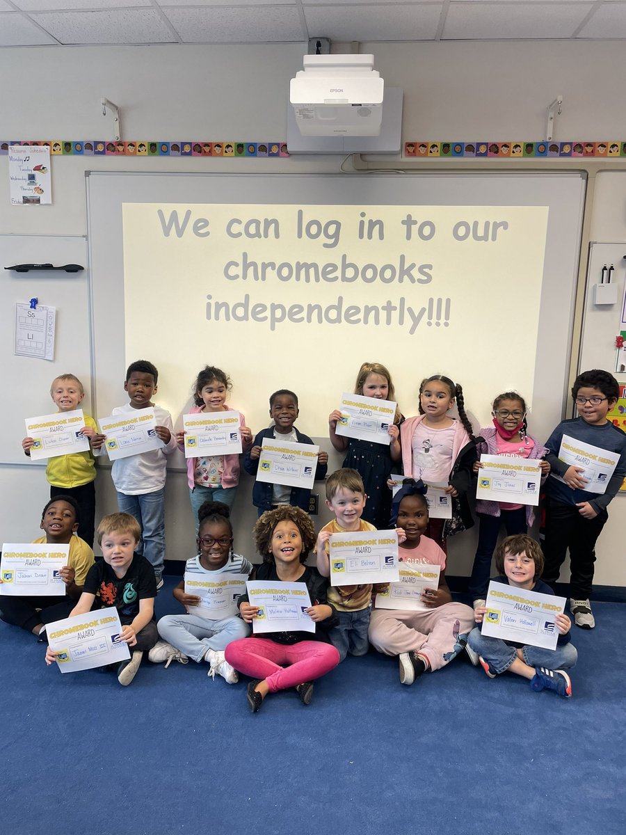 jlars013's tweet photo. 15 out of 24 of the kindergarten class can log into their chromebooks all by themselves!! Mrs. Jones have our certificates today.
@RHirschBrooks @SufVAschools @CESg8trs 
#BuildingTheBestSPS #SPSBackAndBetter #SPSK12Proud #Gr8G8rs #GrowingGreatGators #UR1Gr8G8r #KindergartenRocks https://t.co/Z3ujH0FLLW