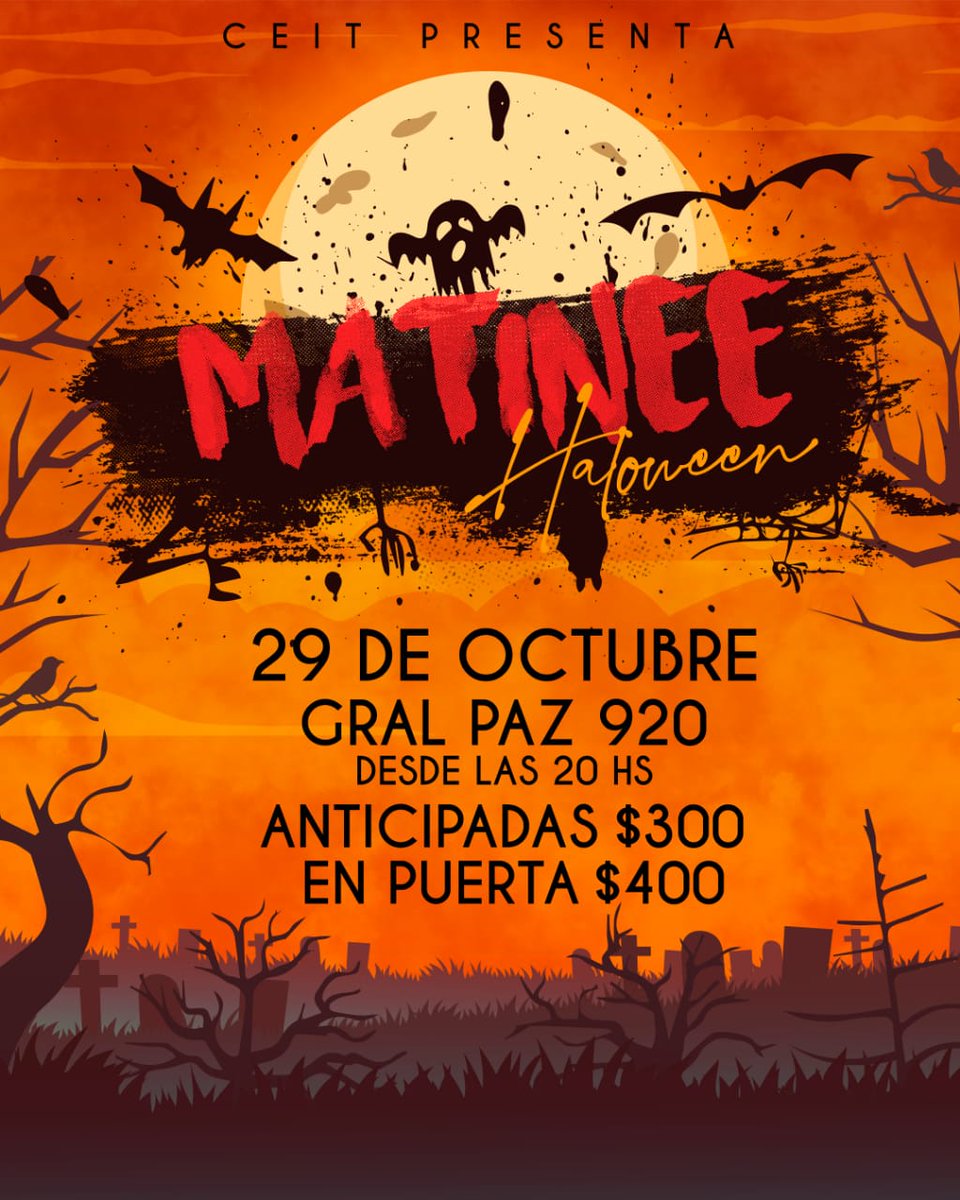 ceitunt's tweet photo. Se viene Halloween y la Matinée Instituto Técnico🔥
🎃Este sabado 29 de Octubre de 20:00 a 23:30hs 
🎃General Paz 920
🎃Musica, bebidas, comida y mucho más!!!!
Te esperamos👻👻 https://t.co/sN8Ndm7snd