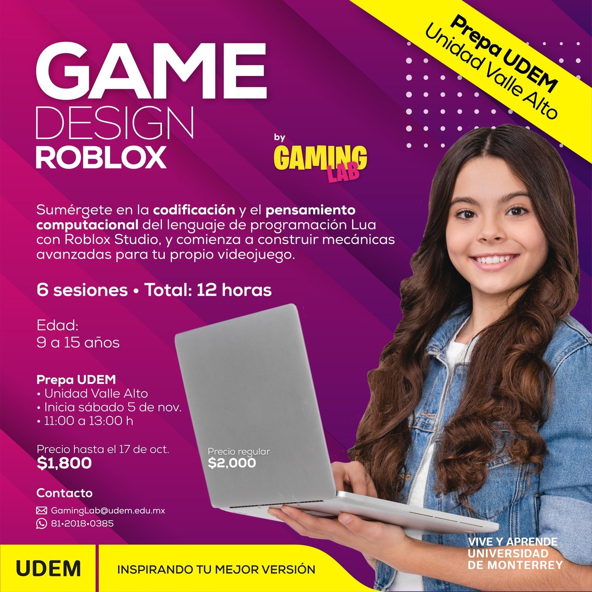 adribejarano's tweet photo. ¡Los #videojuegos pueden ser en el mejor aliado de los niños y niñas para descubrir sus talentos y desarrollar habilidades para la vida! Con #RobloxStudio pueden manipular entornos 3D y aprender lógica de programación. Los invito a conocer #GamingLabUDEM  https://t.co/vEoDtOUCNM https://t.co/tgqZu2BbgG