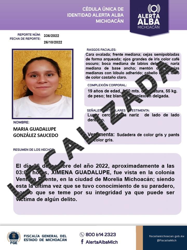 Alerta Alba Michoacan on Twitter "Informamos que MARÍA GUADALUPE
