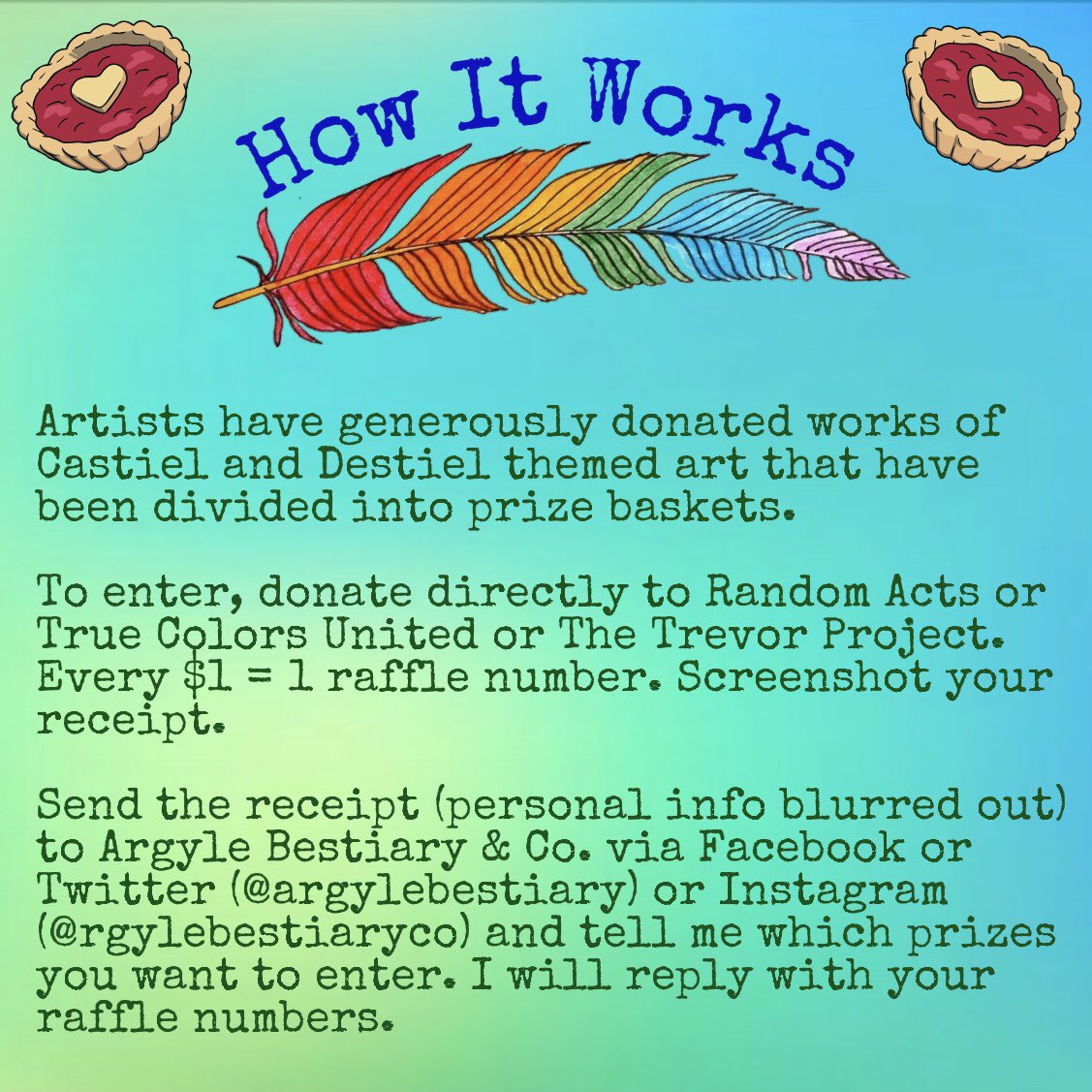 remyplaguerat's tweet photo. ANNOUNCING! The 2nd annual For Love Art Raffle. A charity event celebrating Castiel and Dean.
-Donate to @TrueColorsUnite or @RandomActsOrg or @TrevorProject + send me your receipt (crop out personal info) to be entered to win amazing prizes.
- Drawing at 7pm EST; November 6th. https://t.co/GEAKlRIMxG