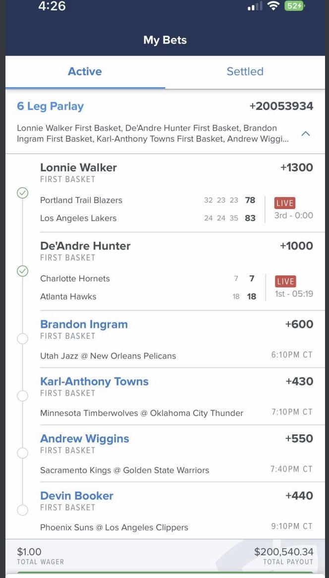 JDGoldboys's tweet photo. One of our members is sick over cashing out of this winning ticket a few days ago.  He would have won a little over 200k if he rode it out, instead he cashed out for 2419.55.  Shout out to @NBAFirstBasket for sharing that data in his channel that day.  @goldboys https://t.co/2n9DbadrGc