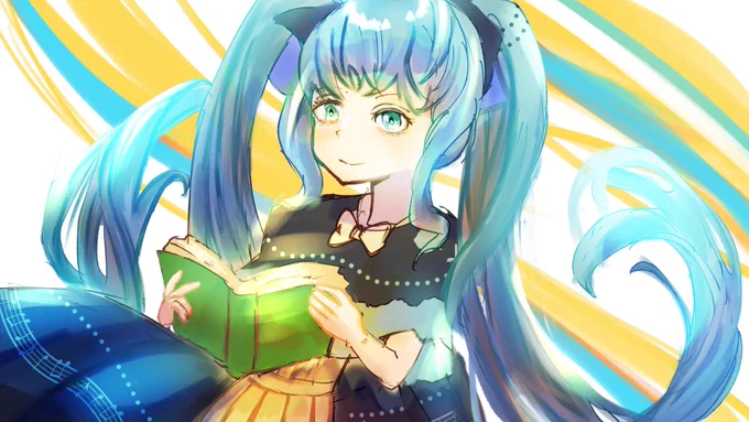 今日は #読書の日 !という事でいもらーさんの、読書をするミクさんをご紹介!水彩画のようなふんわり優しいタッチが良いですね(*'▽')【】 #piapro #初音ミク 