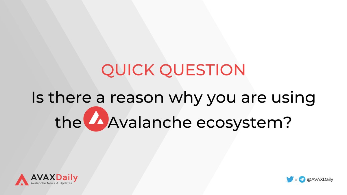 QUICK QUESTION Is there a reason why you are using the #Avalanche ecosystem? Tell us 👇🤔