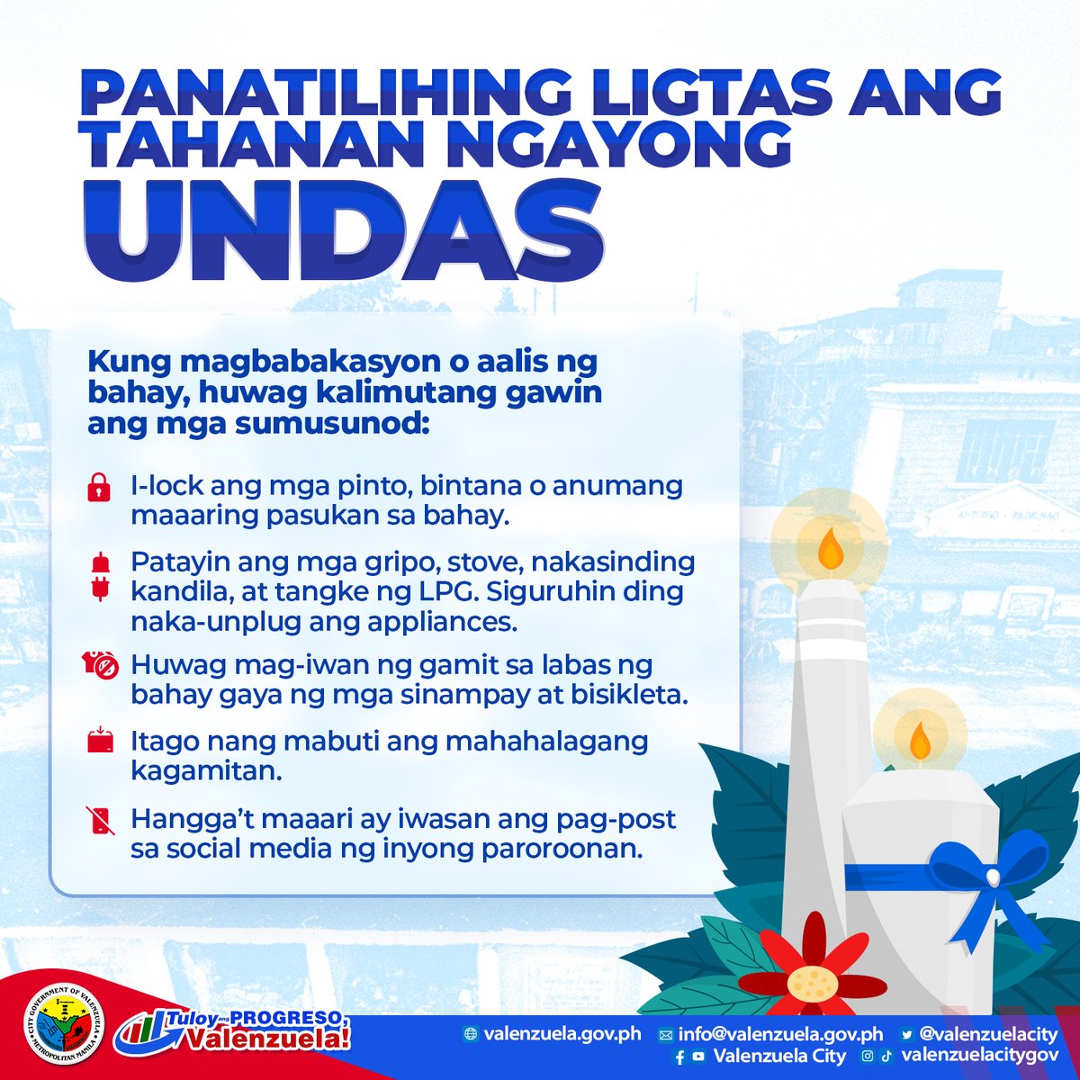 valenzuelacity's tweet photo. Panatilihing ligtas ang ating mga tahanan ngayong Undas, Valenzuelanos!
Narito ang ilang #UndasTips upang magawa ito: https://t.co/TKIqDfJnKS