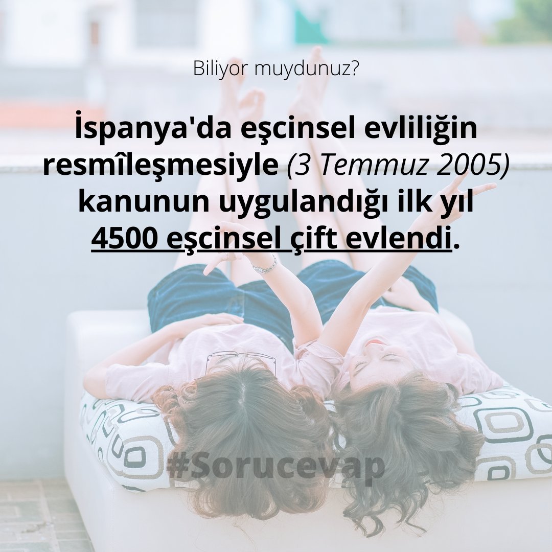 sorucevap's tweet photo. Biliyor muydunuz? #sorucevap 
İspanya'da eşcinsel evliliğin resmîleşmesiyle (3 Temmuz 2005) kanunun uygulandığı ilk y��l 4500 eşcinsel çift evlendi.
.
.
.
.
.
#tarih #escinsel #evlilik #resmi #ispanya #spain #2005 #temmuz #evlendi #tarihbilgisi #tarihselolaylar https://t.co/IQrnTmHfEm