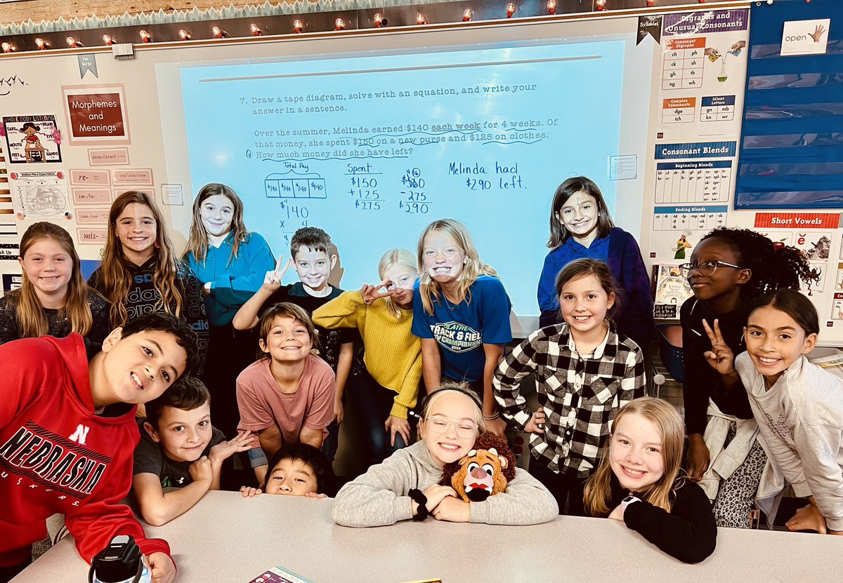 MMillhuff's tweet photo. My class wanted to take a picture to celebrate our success in solving multi-step word problems today! Whatever it takes right? 😉 @MadisonPlaceK5  @MadisonPlacePTO https://t.co/b6YCcbj4gd
