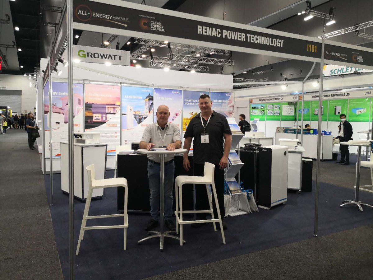 RenacPower's tweet photo. It's the last day! Learn about Renac's latest ESS solutions at #AllEnergyAustralia2022, which range  from Single Phase Low Voltage ESS Solution, Three Phase High Voltage ESS Solution, All-in-one Energy Storage System to Single Phase High Voltage ESS Solution.
#Renac #Solar https://t.co/WHNUB3a0Db
