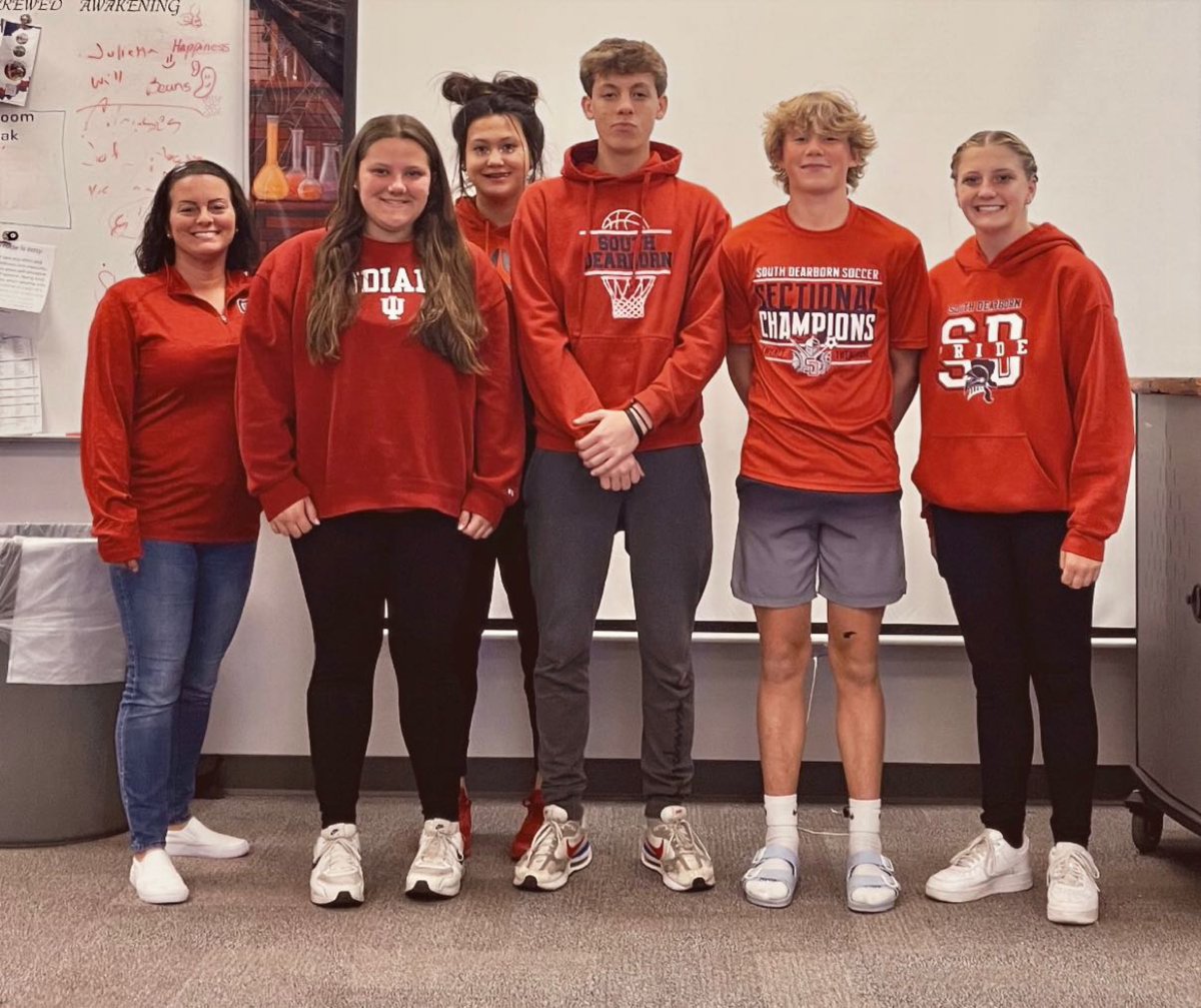 SDHSJAG's tweet photo. Day 3 of red ribbon week! Students from SDHS wore red to represent S.A.D.D and saying NO! To destructive decisions‼️❌ #JAG #SDHS #JAGIndiana https://t.co/ZxRfTIAzbA