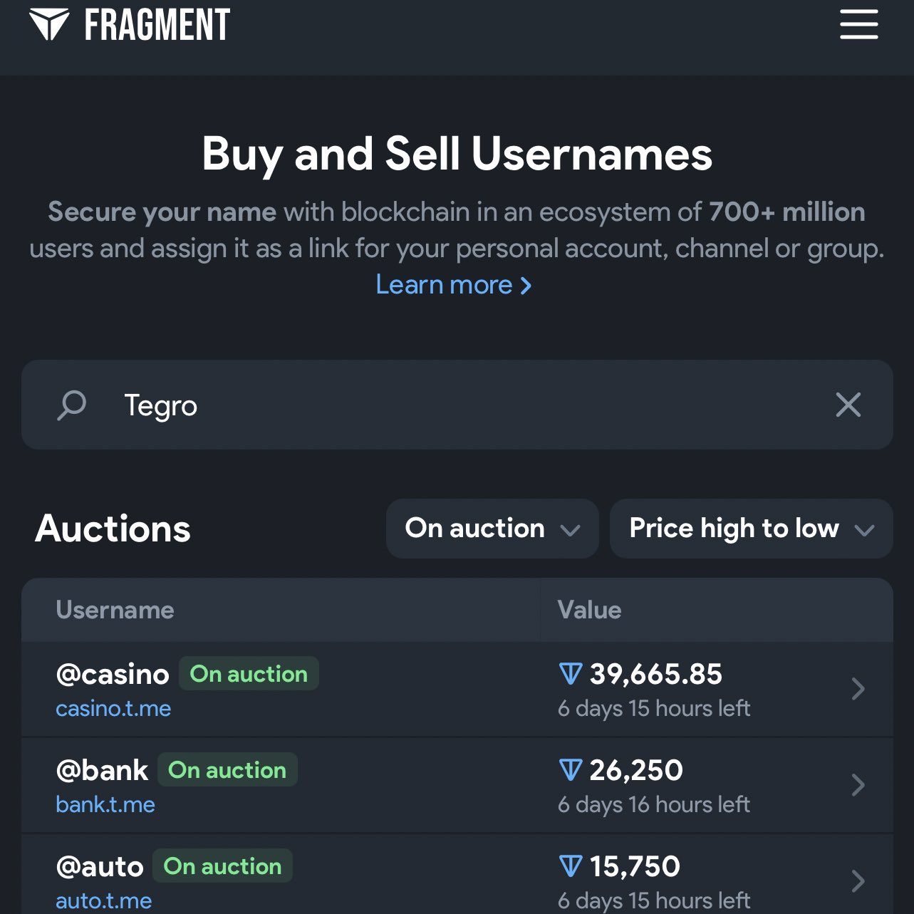 Congratulations to @telegram and @ton_blockchain on the launch https://t.co/FbTcOxNYRG. Secure your name with blockchain in an ecosystem of 700+ million users and assign it as a link for your personal account, channel or group. #Telegram #TON #Fragment https://t.co/eA4SlLVB6u