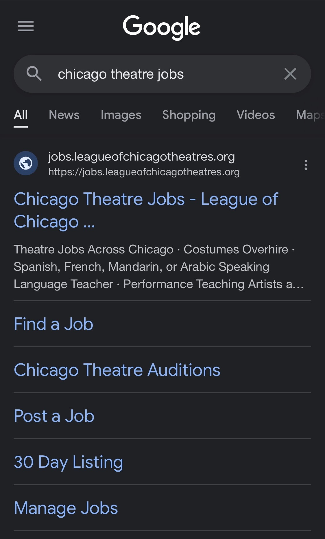 Google search: Chicago theatre jobs