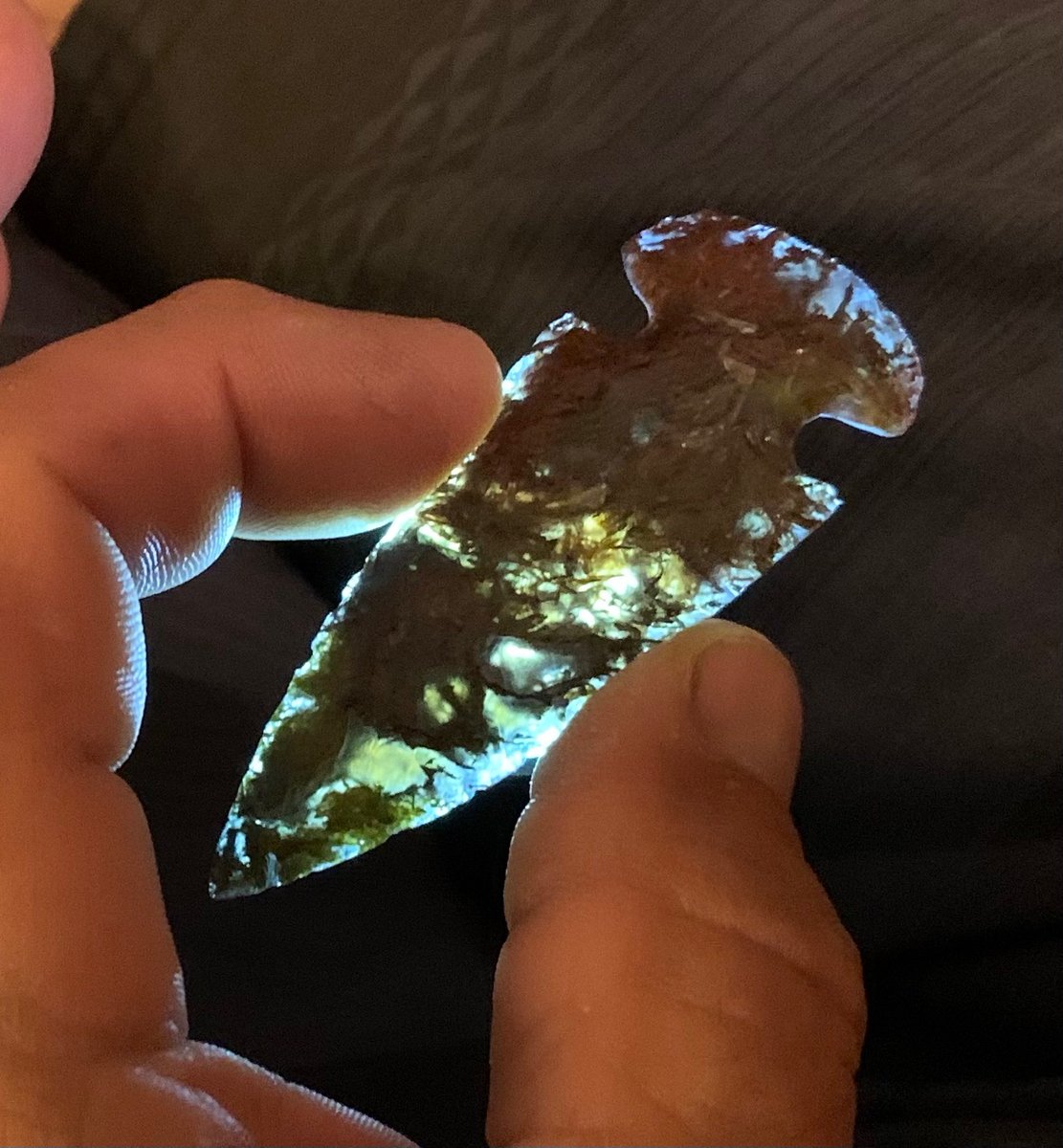 Moss agate from Montana . Moss agate was heat treated from a volcano, that’s why it knapps good . Moss agate is a translucent rock . I knapped this point at Tonto Basin Az. #flintknapping