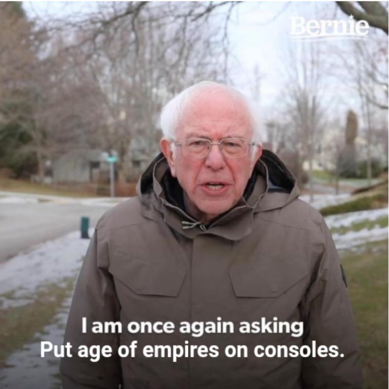patrickleb05's tweet photo. @rebellos00 @Xbox @aarongreenberg @AgeOfEmpires Thanks @aarongreenberg the Bernie meme can finally retire https://t.co/GYBivzLVve