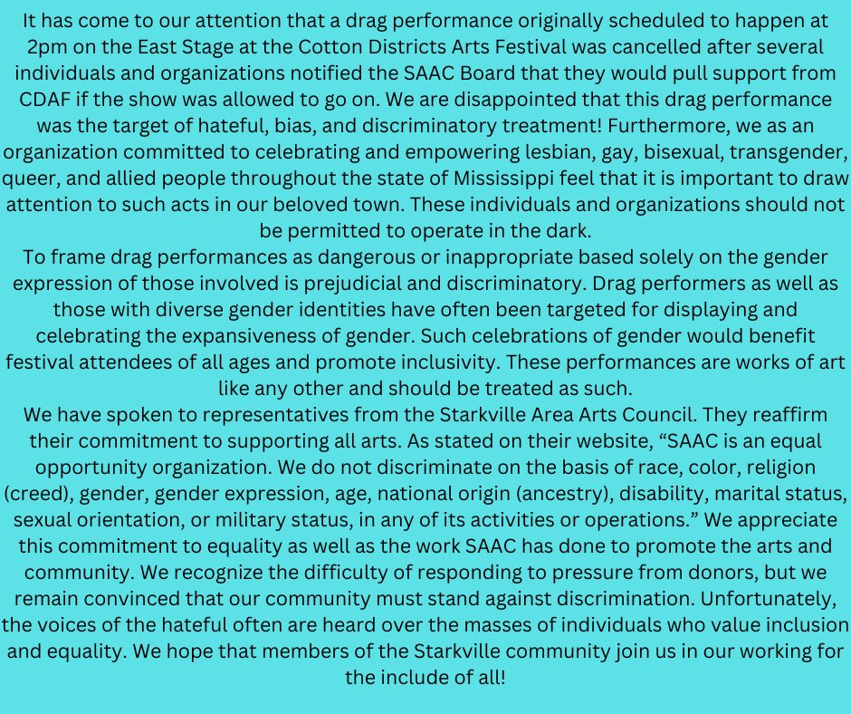 We support the inclusion of all peoples in Starkville. #Pride #StandwithLGBT