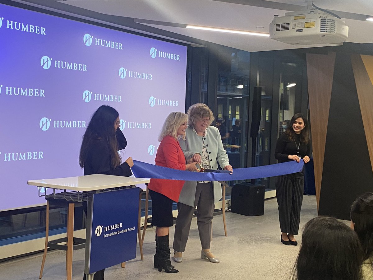 l_salemwiseman's tweet photo. So happy to be gathering in person with @humbercollege staff, students, and partners to celebrate the official opening of the Humber International Graduate School @amvaughan @HumberGlobal #ribboncutting #giantscissors https://t.co/P63qP3Y8B4