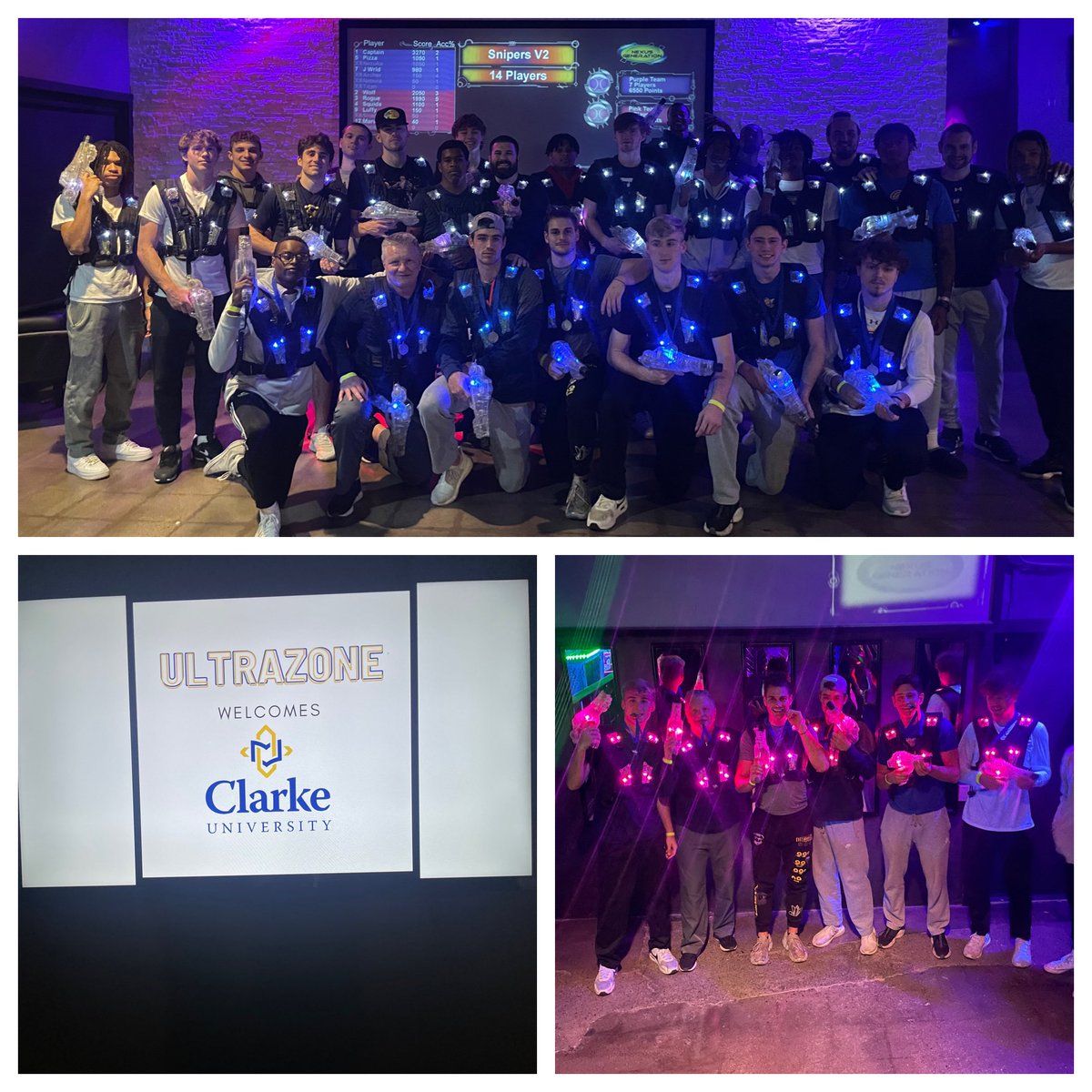 ClarkeMBB's tweet photo. The guys had a blast going to war against each other in some laser tag tonight!
The champs (bottom right) went undefeated in our bracketed tournament! They were not shy to let everyone know about it 😂😂
🏀Back to work tomorrow🏀
#RisingPride https://t.co/vSn26TMlhx