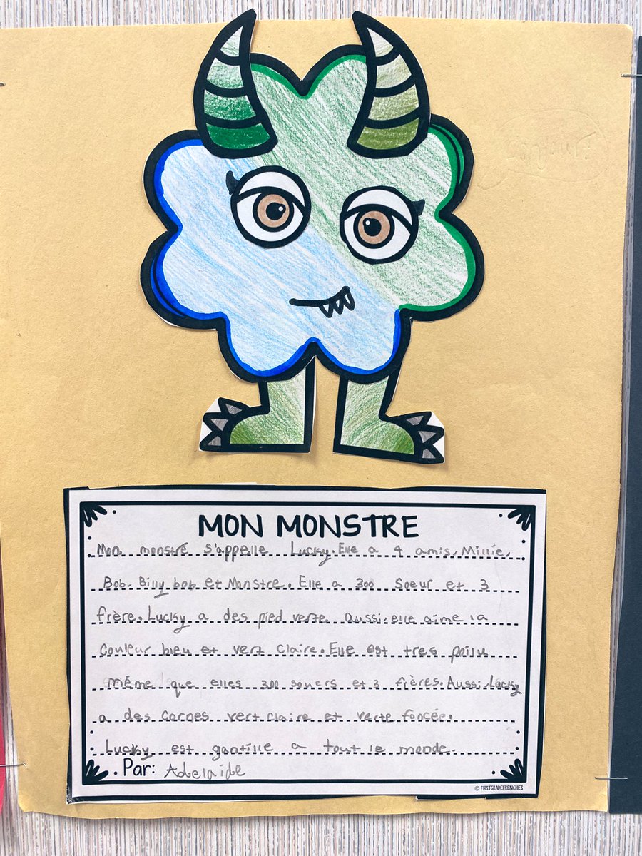 mlle_fsl's tweet photo. As a step in their narrative writing, Ss focused on using lots of adjectives to describe, and make their character come to life. In this case, it was MONSTERS!🧡💜 Next step, they’ll apply what they’ve learned to their story, after exploring various ways to write an introduction. https://t.co/oiKIu1qcMH