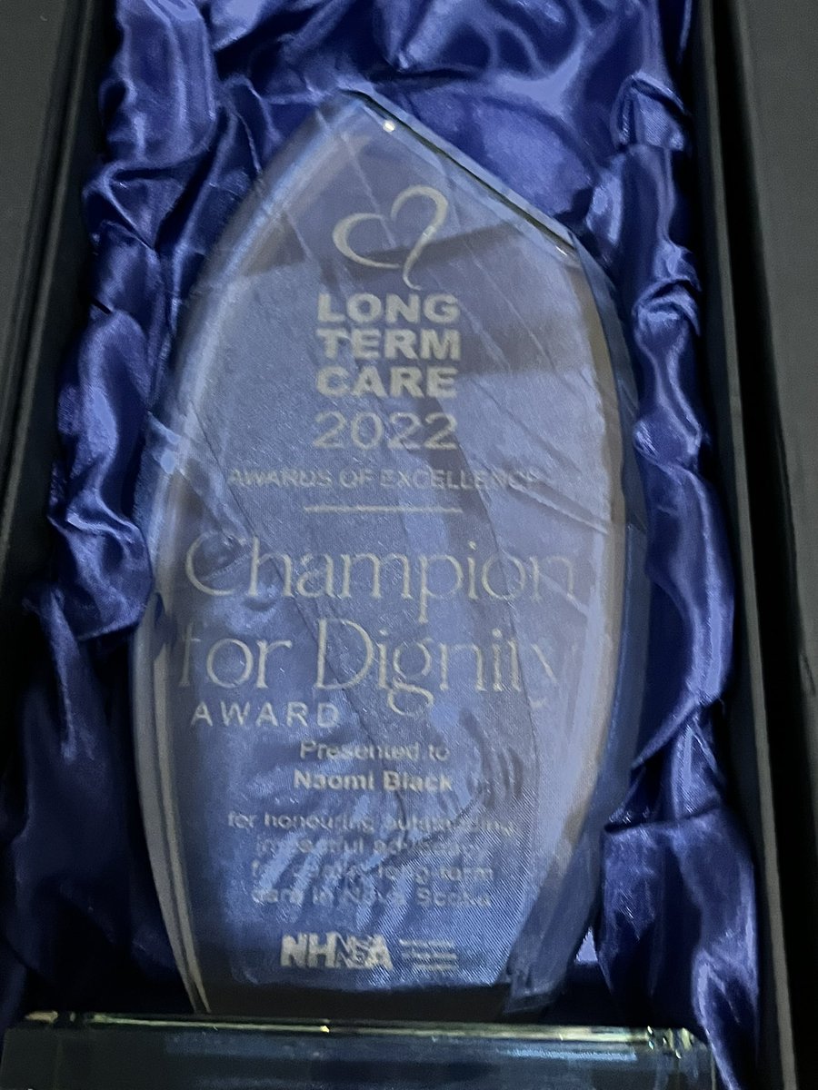 And the Champion for Dignity Award, sponsored by DavisPier goes to resident Dr. Naomi Black, #ParkstoneEnhancedCare <a href="/ShannexInc/">Shannex</a> for her stellar advocacy  &amp; voice for residents to live their best lives. Dr. Black was unable to attend-her award has been delivered to her. #LTCAwards