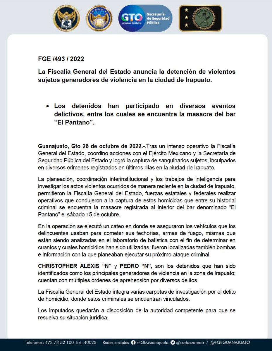 🗣️CHRISTOPHER ALEXIS “N” y PEDRO “N”, ahora detenidos han sido identificados como los principales generadores de violencia en la zona de Irapuato; cuentan con múltiples órdenes de aprehensión por diversos delitos. #AquíLaInformación 👇