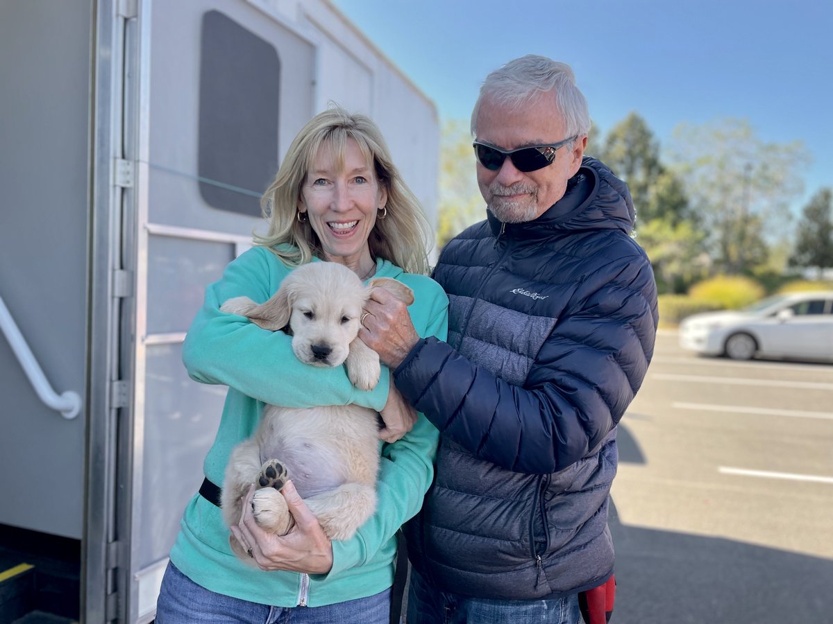 cjmtahoe's tweet photo. The Guide Dogs for the Blind puppy truck made a stop in Reno today! We were blessed to be presented with Liam our new guide dog puppy. Liam has a lot of training ahead to make him ready for his important future career of guiding someone who is blind. #PuppyWithAPurpose https://t.co/EYEHbJ7NZD