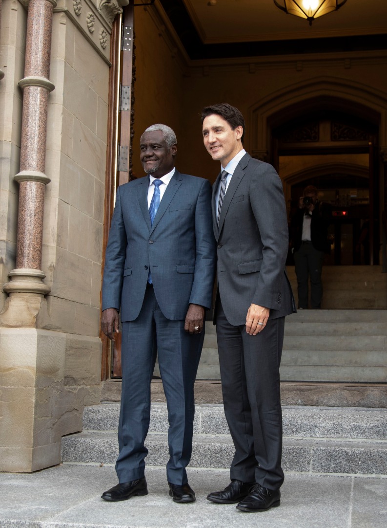 AUC_MoussaFaki's tweet photo. Delighted to be in Ottawa for the first ever High-Level Dialogue between the @_AfricanUnion & the govt of @govtcanada #Canada. Thank you PM @JustinTrudeau for the warm Canadian welcome and I look forward to the meetings with your Govt to formalise our already strong ties. https://t.co/tFi6LFB6OJ