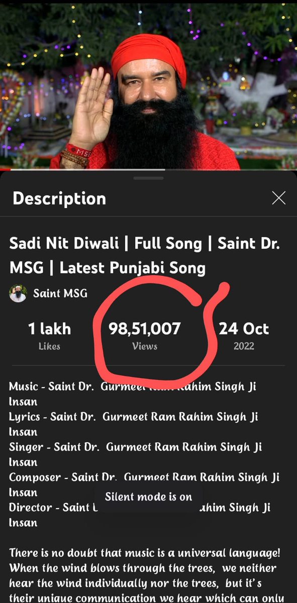 सिर्फ़ दो दिन में पूजनीय गुरु Saint Gurmeet Ram Rahim Ji इन्सां द्वारा गाये भज़न #SadiNitDiwali के 10 Million एक़ क़रोड़ व्यूज़ हो गयें है ज़ी,बोहत ही दिलचस्प song है जी यदि आपने नही सुना तो ज़रुर सुनें ज़ी । youtu.be/tG1fc5ePdwg