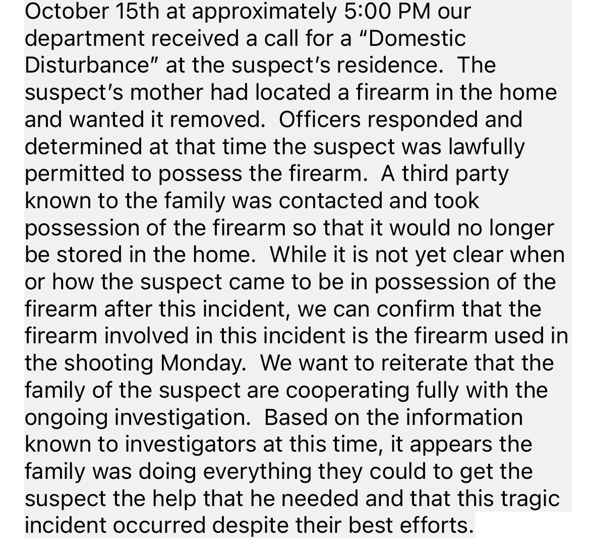 Reading this just feels like a punch to the gut. A week before the school shooting in St. Louis, the gunman’s family tried to get police to take the gun. But he was legally allowed to possess it. Report from @SLMPD