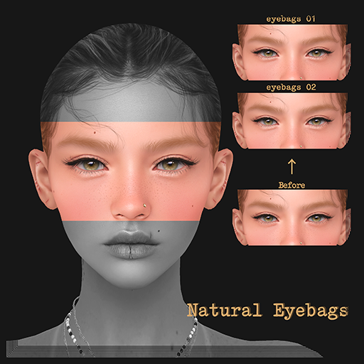 liisaa878513's tweet image. EvoX BOMのナチュラルなeyebagsを作ってみました(小声)
01が小さめで02が少し大きめです。
マケプレにお手頃価格で出しているので、もしよろしかったら使ってみてください✨
Natural eyebags are now on the marketplace (whisper). 01 is smaller and 02 is a bit bigger.
marketplace.secondlife.com/p/coquille-Nat…