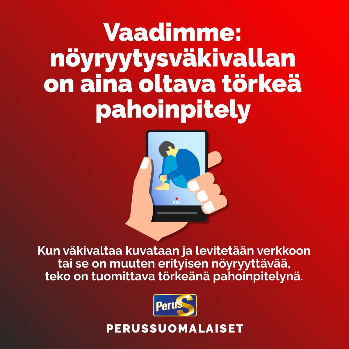 Lakialoitteessamme vaaditaan, että esimerkiksi katujengien suorittamissa väkivallanteoissa teon kuvaaminen ja sen jakaminen somessa sekä uhrin nöyryyttäminen lasketaan automaattisesti törkeäksi pahoinpitelyksi. #perussuomalaiset