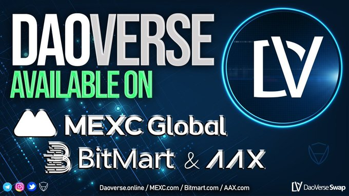 DaoVerse Is Available on:🚀

🔹<a href="/BitMartExchange/">BitMart</a>
🔹<a href="/AAXExchange/">AAX</a>
🔹@MEXC_Global

ZERO TAX FOR LIFE!🔥

🔹daoverse.online
🔹t.me/DaoVerseOffici…

#DAO #DAOverse #Crypto #cryptocurrency #X100gem
