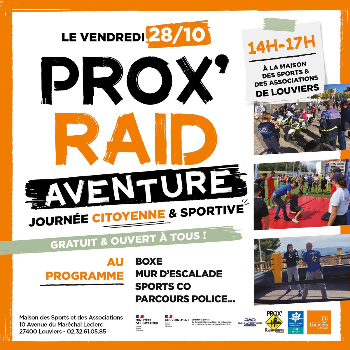 👦👮‍♂️Le Prox Raid' Aventure de l'Avenir sera demain à #Louviers et réunira de 14h à 17h des enfants, des jeunes et des policiers sur le même terrains de sport 👟🥊🧗‍♀️
