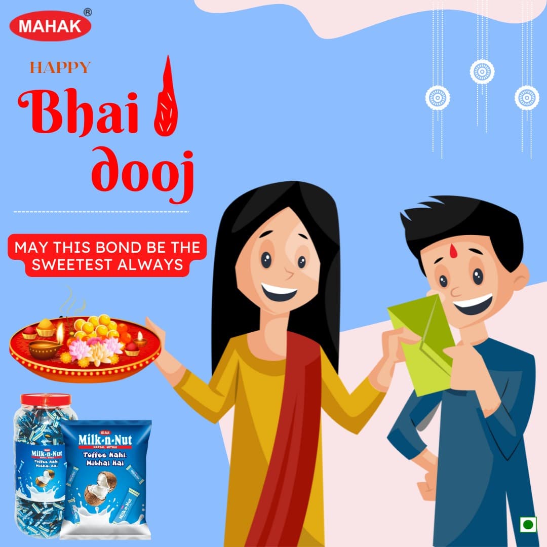 MahakGroup's tweet photo. May this Bhai Dooj add sweetness to your life and bring you endless joy.

Happy Bhai Dooj!

#Bhaidooj #Gift #Festival #MilknNut #Toffee #CoconutToffee #CoconutMithai #ToffeeNahiMithaiHai #BestCandy #MilkAndCoconut #RealCoconut #Sweetness #MahakKandiez https://t.co/92K3zl7ZSy