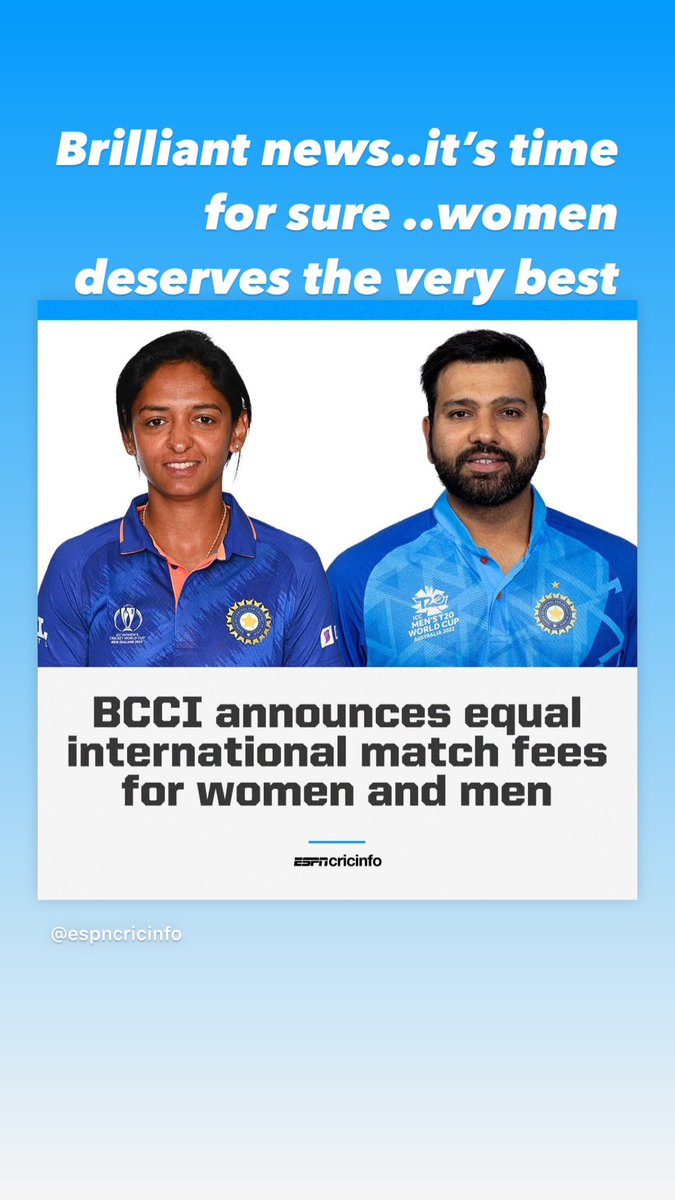 sreesanth36's tweet photo. Extremely happy to hear this news on bhaidooj ..congratulations to all the well deserving women ..it’s time to take it to next level..I’m predicting that “Indian women’s team is gonna win the next world cup” this news will only make even the youngest of cricketers to work hard ❤️ https://t.co/NfnyVggkrj