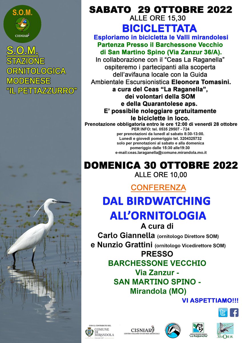 SCisniar's tweet photo. Cari Amici della SOM, sperando di fare cosa gradita, pubblichiamo la locandina per il doppio appuntamento per il prossimo fine settimana. Vi aspettiamo #birds #birdwatching #ornitologia #EmiliaRomagna #Italy https://t.co/80OKulLqJq