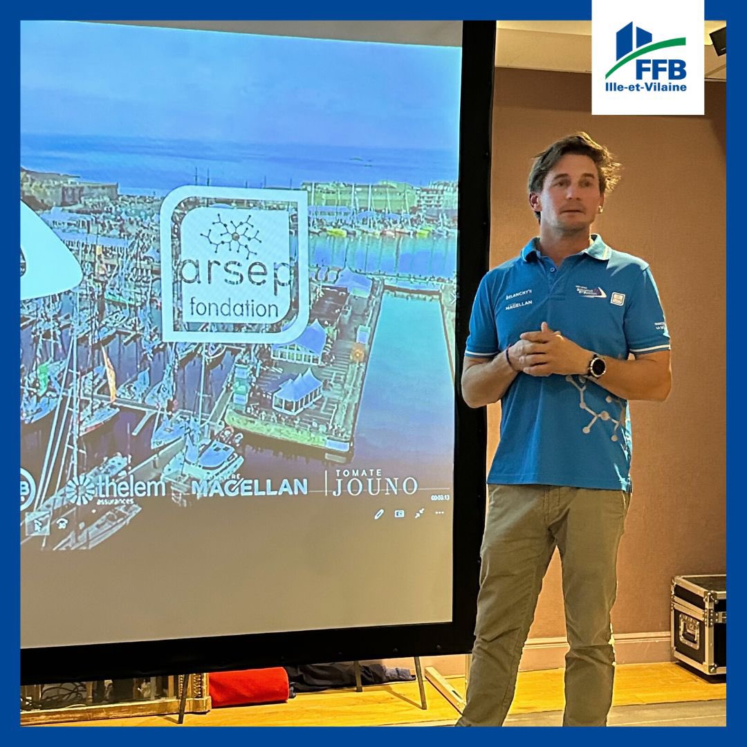 [ROUTE DU RHUM] <a href="/thibautvauchel/">thibaut vauchel</a>  témoignait hier devant 70 artisans et entrepreneurs de la FFB Pays de Saint-Malo. Parallèle entre skipper d’un voilier de course au grand large et l’aventure entrepreneuriale !
🍀 on lui souhaite donne chance 🍀