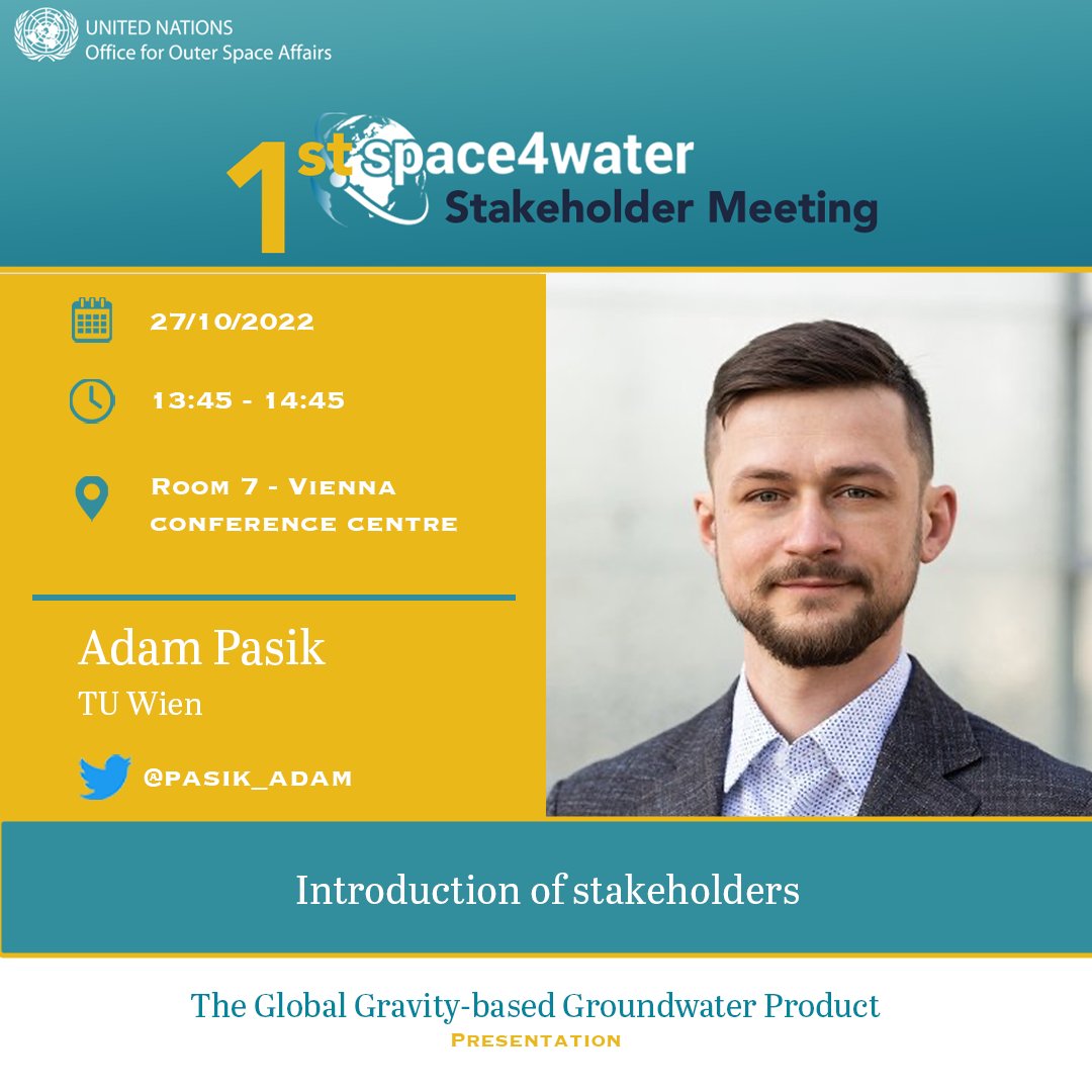 Today at 13:45, <a href="/tu_wien/">TU Wien</a> / <a href="/geodepartment/">Geo @ TU Wien</a> Project Assistant <a href="/pasik_adam/">Adam Pasik</a> will present our global gravity-based groundwater product (#G3P) at the 1st #Space4Water stakeholder meeting. 

<a href="/UNOOSA/">UNOOSA</a> | <a href="/Space4Water/">Space4Water</a> | #groundwater | #soil | #earthobservation | #water | #space