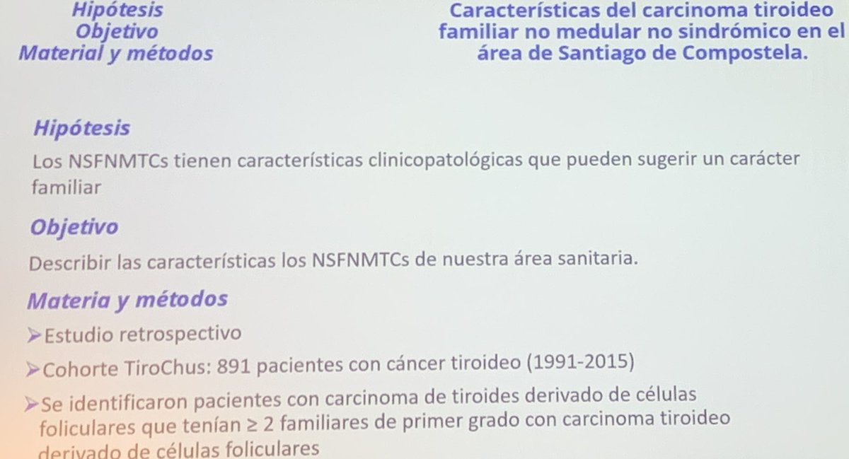 Everardox2's tweet photo. 💡La dra. @GemmaRCarnero nos muestra los hallazgos clínico-patológicos del carcinoma tiroideo familiar no-medular no-sindrómico que aportan valiosa información que ayudará a un enfoque más preciso en esta patología. 🎯
#ENDOCHUS
#SEEN2022 @sociedadSEEN ñ https://t.co/ea8lfblooO