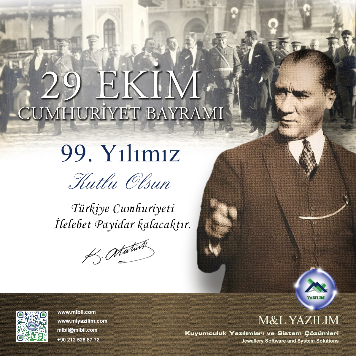 ml_yazilim's tweet image. M&amp;amp;L Yazılım Ailesi olarak büyük bir coşkuyla, Türkiye Cumhuriyeti’nin Kuruluşunun 99.Yıldönümünü, 
TÜRK ULUSUNUN CUMHURİYET BAYRAMINI CANI GÖNÜLDEN KUTLARIZ.
mlyazilim.com
#TürkiyeCumhuriyetinin99Yılı
#MLYazılım #Bilgi #Bilim #Bilişim #Yazılım