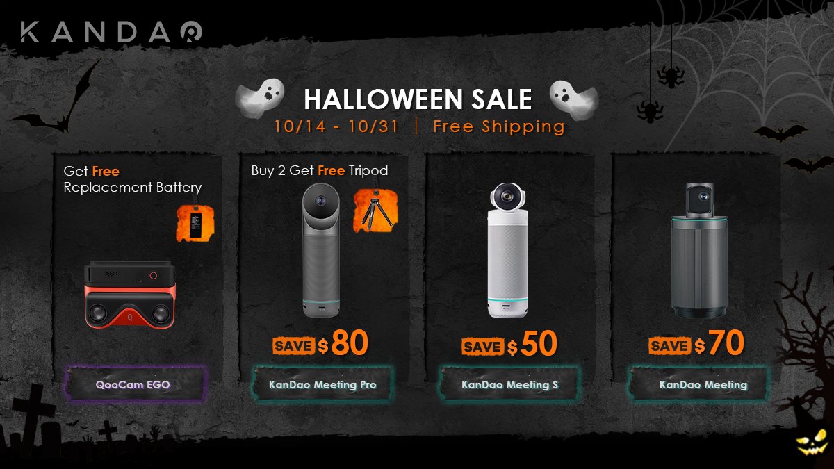 KandaoVR's tweet image. No tricks, just treats!🎁🛒🎉                        
Halloween Sale in Kandao&apos;s Store till Oct 31st.
ONLY 4 days left to get free gifts! 😍

Shop now: us.kandaovr.com
#HalloweenSale #Sale #kandaomeetingseries #discount #conferencingcamera #QooCamEGO #gift #freeshipping