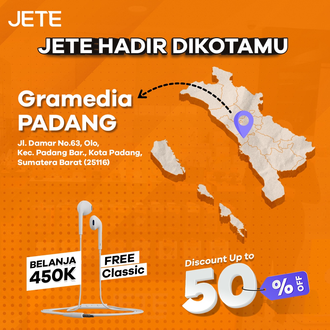 jeteindonesia's tweet photo. JETE Hadir di Kota Kamu!
Jangan lupa mampir ke JETE Store di Gramedia Padang yah! Dapatkan diskon UP TO 50% dan buat kamu yang melakukan pembelanjaan minimal 450K juga berkesempatan untuk mendapatkan FREE Headset Classic dari JETE!

#JETE #Padang #ExplorePadang #GramediaPadang https://t.co/mhtGW8G8vD