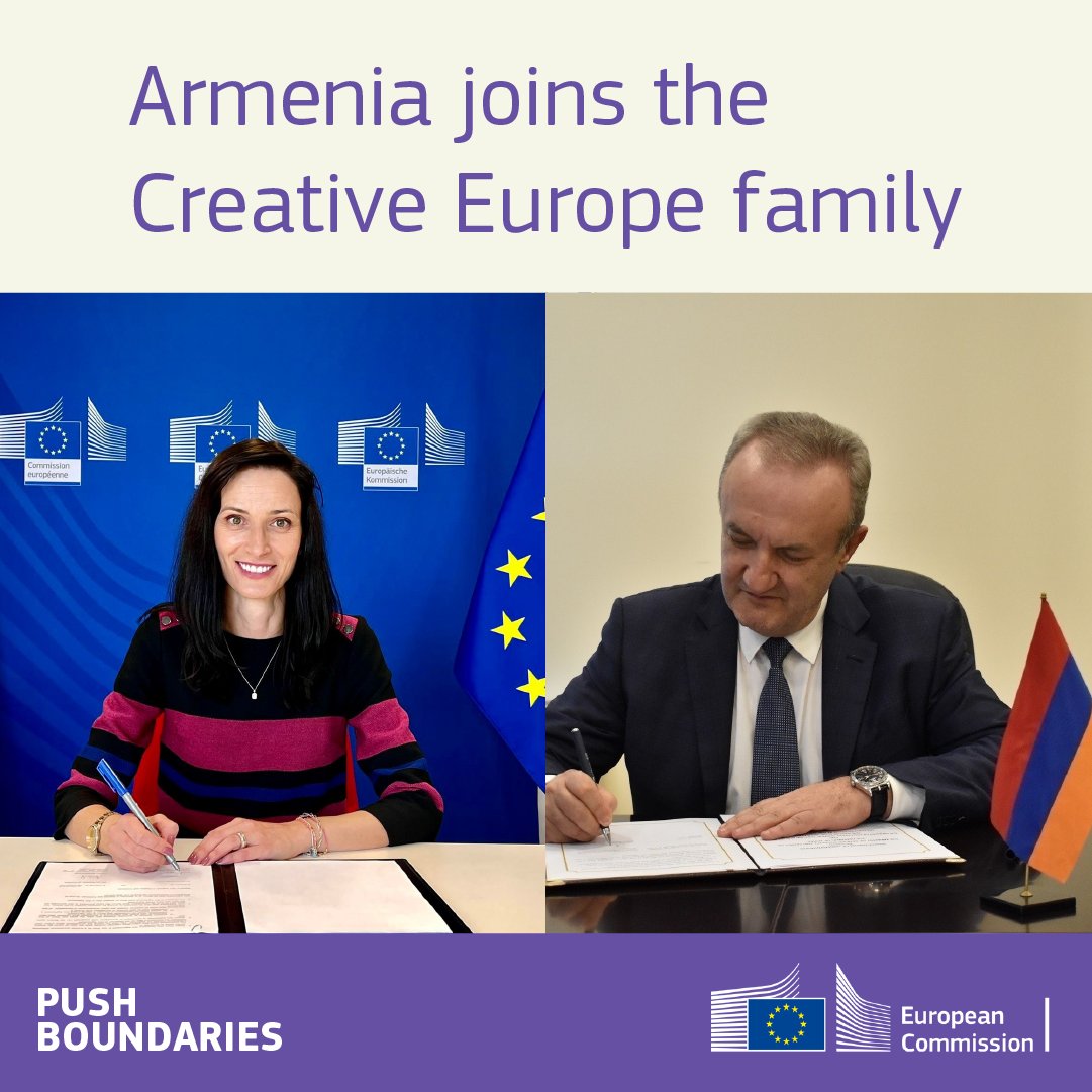 Delighted that🇦🇲joins the Creative Europe programme 2021-2027!🇪🇺 @Armenia's participation in #CreativeEurope will strengthen its cultural and creative sectors and will boost their efforts to become more inclusive, digital, and sustainable. Learn more👉europa.eu/!hPCnm8