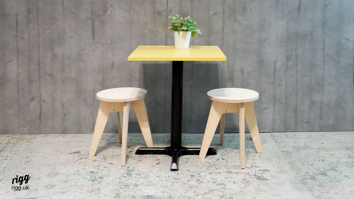 rigguk's tweet image. #CaféTable #RestaurantFurniture
Here at Rigg we make a variety of different café bistro tables for the hospitality industry. This one is a classic format  - a pedestal with a cross at the base, a square yellow laminated plywood top teamed up with our Synk stools.