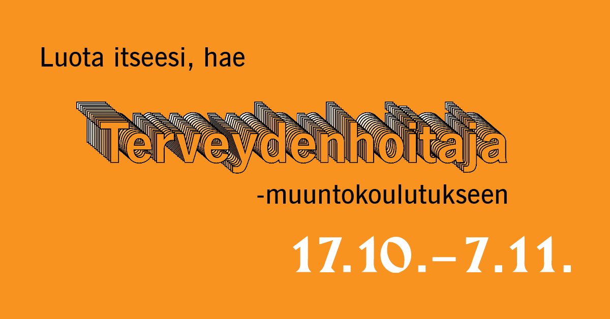 Onko sinulla hoitotyön amk- tai opistoasteen tutkinto ja haluaisit opiskella terveydenhoitajaksi? Hae terveydenhoitajan muuntokoulutukseemme! Tammikuussa alkava koulutus järjestetään kokonaan verkossa. Lue lisää ja hae viimeistään 7.11. 👉 oamk.fi/fi/koulutus/mu… #oamk