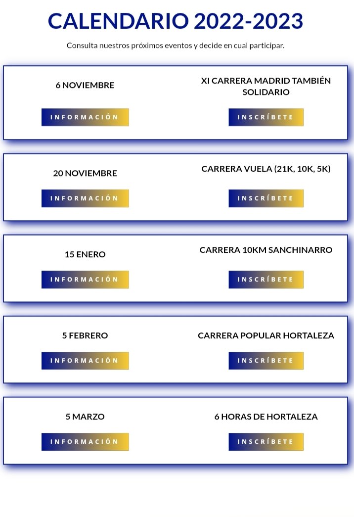 EventsThinkerSL's tweet photo. Os traemos planes para este final de 2022, pero también para 2023. Running solidario, una media maratón, nuestro 10k más rápido, la clásica de Hortaleza y hasta un 6 horas! https://t.co/4M1R13ETfd https://t.co/f6Fd007W9h