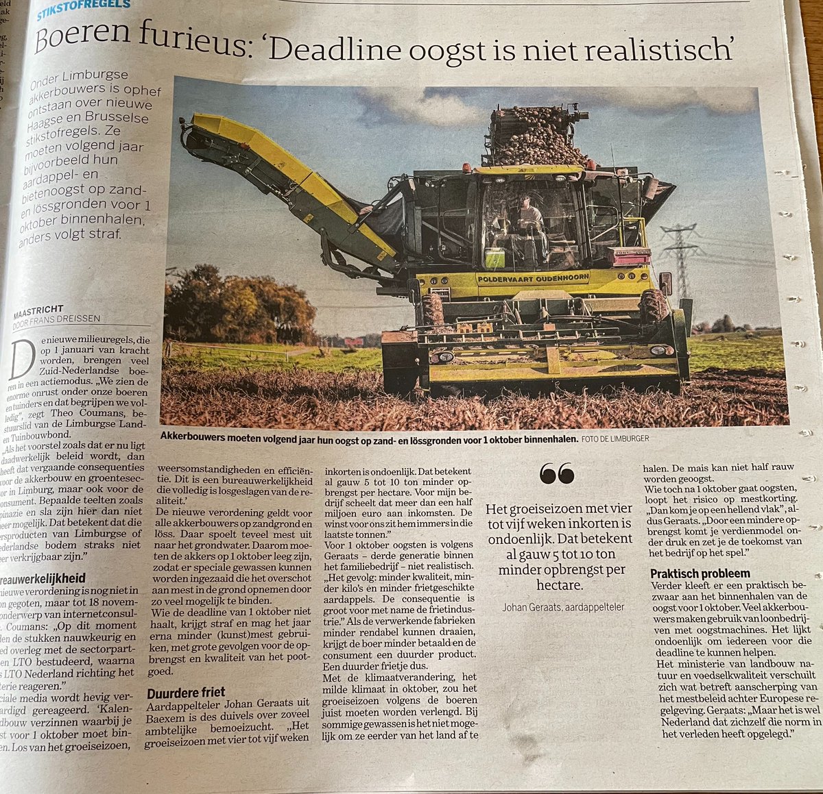 Benieuwd of de gewassen en klimaat zich ook aan de regels gaan houden en zorgen dat ze 1 oktober volgroeid zijn. Onze aardappels in de löss-grond is dat nog nooit gelukt!!! <a href="/MinisterLNV/">MinisterN_S</a> <a href="/LLTB_Roermond/">LLTB</a> #trotsopdeboer